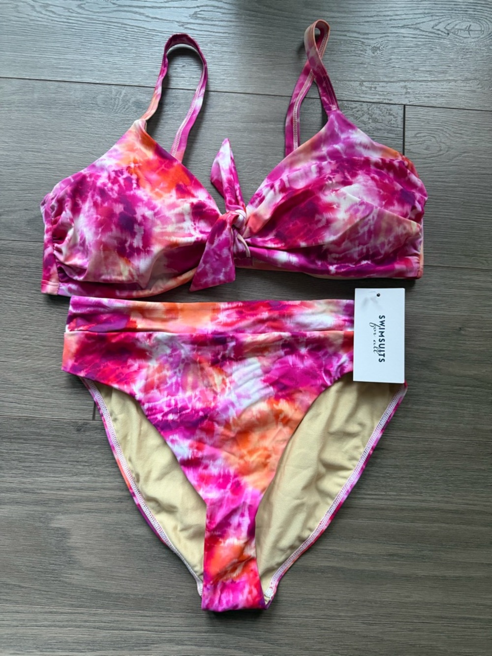 Tie-Front Tie-Dye Bikini Set in Pink & Orange Top Size 18/ Bottom Size 12